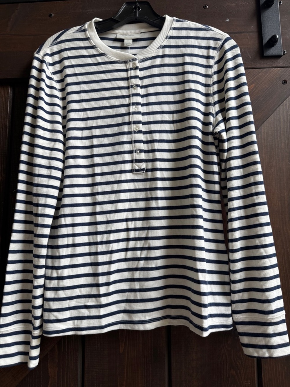 Women’s Navy & White Striped Long-Sleeve Henley Top
